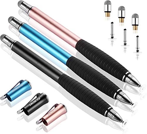Book Cover MEKO (2nd Gen)[2 in 1 Precision Series] Universal Disc Stylus Touch Screen Pen for iPhone,iPad,All other Capacitive Touch Screens Bundle with 6 Replacement Tips ,Pack of 3 ( Black/Rose Gold/Aqua Blue)