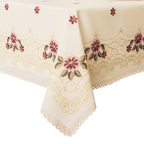 Book Cover Decorative Red Floral Print Lace Water Resistant Tablecloth Wrinkle Free and Stain Resistant Fabric Tablecloths for Kitchen Room 60 Inch by 84 Inch