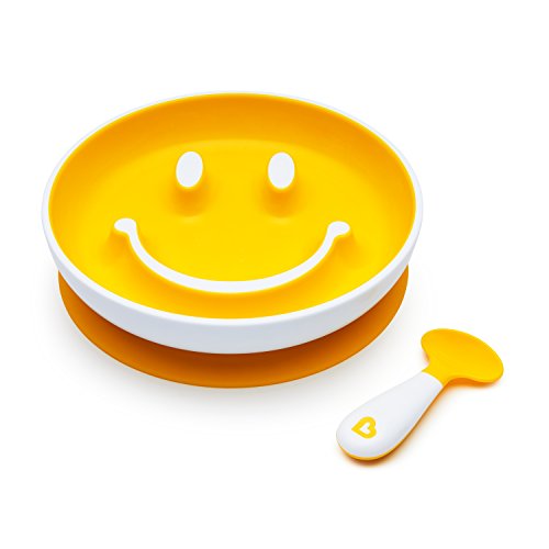 Book Cover Munchkin Smile 'n Scoop Suction Training Plate and Spoon Set, Yellow