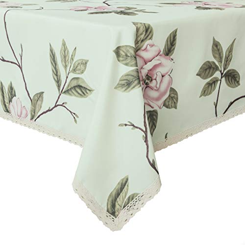 Book Cover Wewoch Decorative Floral Print Polyester Rectangle Tablecloth Waterproof Fabric Lace Table Cloth, Table Cover for Dining Room and Party (60 x 104­-inch, Pale Green)