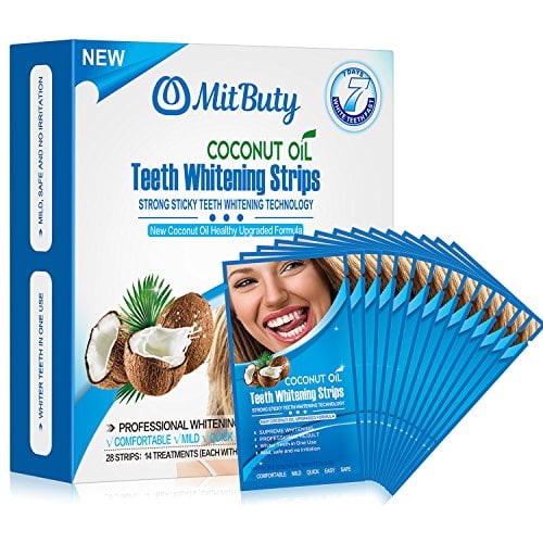 Book Cover MitButy Teeth Whitening with Natural Coconut oil, 28 Non-Slip White - Professional Safe Effects, 14 Treatments