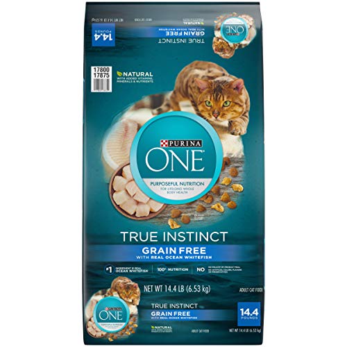 Book Cover Purina ONE Natural, High Protein, Grain Free Dry Cat Food, True Instinct With Real Ocean Whitefish - 14.4 lb. Bag
