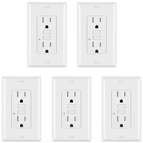 Book Cover 5 Pack - ELECTECK 15A/125V Tamper Resistant GFCI Outlets, Decor Receptacle with LED Indicator, Decorative Wall Plates and Screws Included, Residential and Commercial Grade, ETL Certified, White
