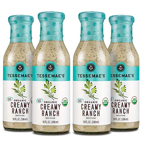 Book Cover Tessemae's Organic Creamy Ranch Dressing, Whole30 Certified, Keto Friendly, USDA Organic, 10 oz. bottles (4-Pack)