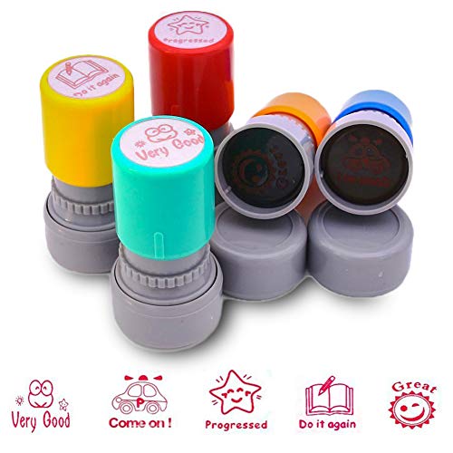 Book Cover 5pcs Teacher Stamps for School,Self-Inking Rubber Stamps School Stamps for Kids Education Teachers Review School Prizes