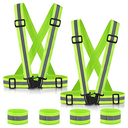 Book Cover SAWNZC Reflective Vest Night Running Gear 2Pack, Adjustable Safety Vest Outdoor Reflective Belt High Visibility with 4 Reflective Wristbands Straps for Night Cycling Motorcycle Dog Walking Jogging