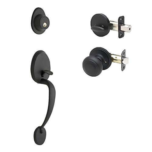 Book Cover Copper Creek CZ2610XCK-BC Mid Century Modern Front Door Handle Set with Colonial Knob Trim, Black