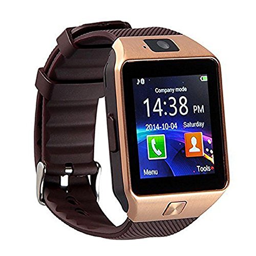 Book Cover Amoji Smart Wrist Watch DZ09 Bluetooth Smart Watch Bluetooth Smartwatch Phone Support SIM TF Card with Camera Pedometer for IOS Android Phones (Gold)