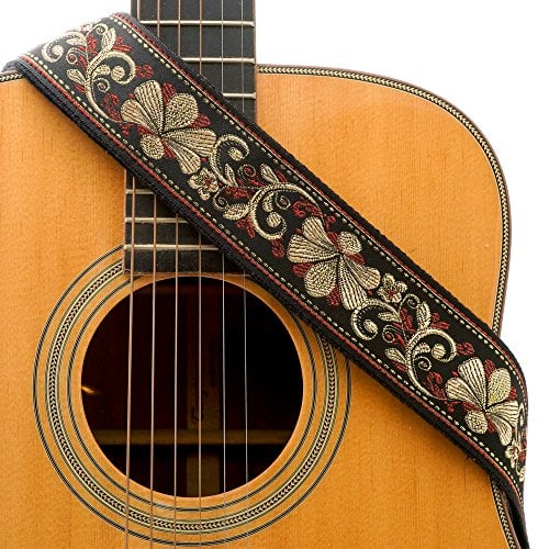 Book Cover CLOUDMUSIC Guitar Strap Jacquard Weave Strap With Leather Ends Vintage Classical Pattern Design Picks Free (Vintage Classical Pattern Design 32)