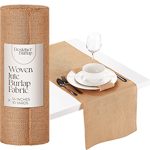 Book Cover Designer Burlap Table Runner - for Farmhouse-Style Dining Room - Burlap Roll Woven Jute Fabric Placemats or Centerpieces -Rustic Home Decor for Coffee, Tea, & Outdoor Tables - Long Roll (14in*10yards)