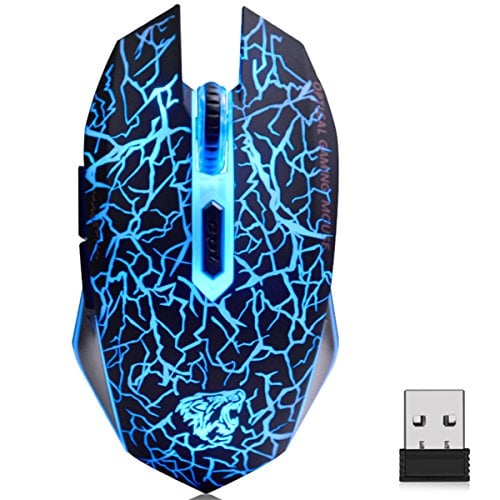 Book Cover VEGCOO C10 Wireless Gaming Mouse Rechargeable Silent Optical Mice with 7 Colors LED Lights, 7 Buttons with 2400/1600/800DPI (Black)