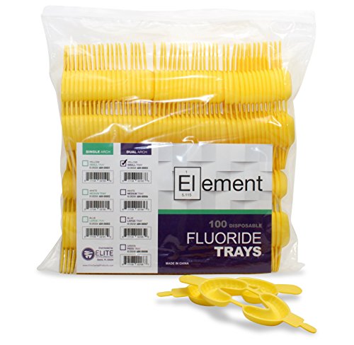 Book Cover Element Disposable Dual Arch Dental Fluoride Foam Trays - Dental Fluorinated Foam Tray with Flexible, Nonslip, Strong Fit (100 Trays, Small - Yellow)
