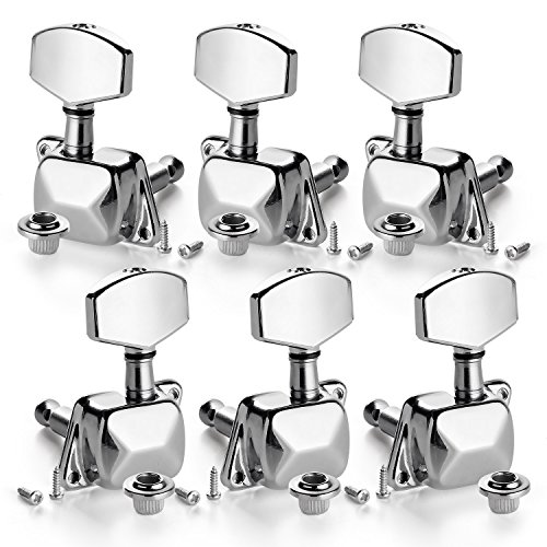 Book Cover Vangoa 3L3R 6 Pieces Semi-closed Guitar String Tuning Pegs Tuner Machine Heads Knobs Tuning Keys for Acoustic or Electric Guitar, Chrome(Type B)