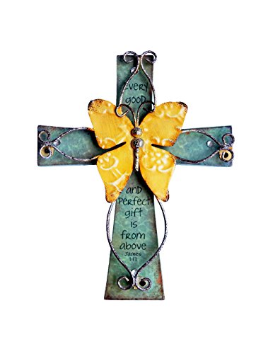 Book Cover Unique Wooden Crucifix With Antiqued Metal Decorative Butterfly And Inspirational Prayer Inscribed On Cross