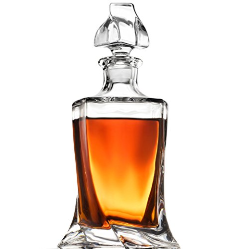 Book Cover FineDine European Style Glass Whiskey Decanter & Liquor Decanter with Glass Stopper, 28 Oz.- With Magnetic Gift Box - Aristocratic Exquisite Quadro Design - Glass Decanter for Alcohol Bourbon Scotch.