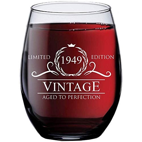Book Cover 1949 70th Birthday Gifts for Women and Men Wine Glass | Funny Vintage 70 Year Old Presents | Best Anniversary Gift Ideas Him Her Husband Wife Mom Dad | 15 oz Stemless Glasses | Party Decorations Wines