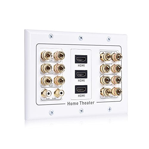 Book Cover Cable Matters Triple Gang 7.2 Speaker Wall Plate with HDMI (Home Theater Wall Plate, Banana Plug Wall Plate) in White