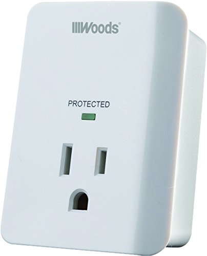 Book Cover Woods 41008 Surge Protector One 3-prong Power Outlet LED Indicator Light and Alarm, 1080J, White