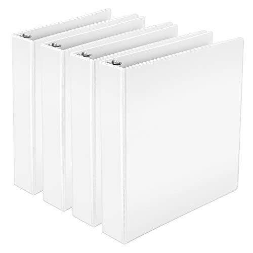 Book Cover Amazon Basics Economy 3 Ring Binder, Showcase View Binder with 1.5 Inch D-Ring, White, 4-Pack