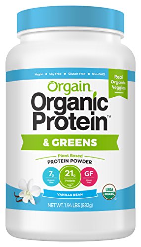 Book Cover Orgain Organic Plant Based Protein & Greens Powder, Vanilla Bean - Vegan, Dairy Free, Gluten Free, Lactose Free, Soy Free, Low Sugar, Kosher, Non-GMO, 1.94 Pound (Packaging May Vary)