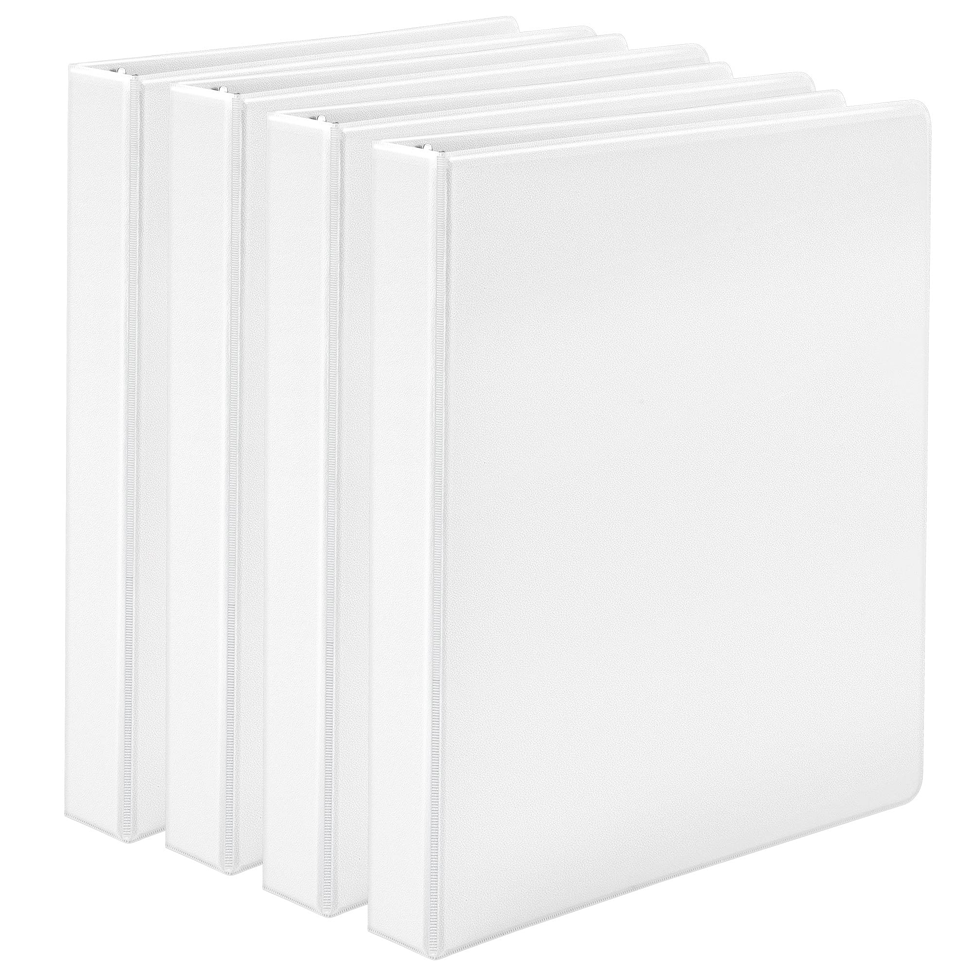 Book Cover Amazon Basics 3 Ring Binder with 1 Inch D-Ring and Clear Overlay, White, Pack of 4 1-inch 4-Pack