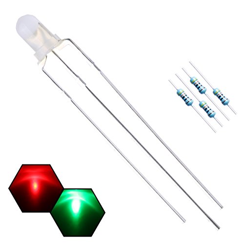 Book Cover EDGELEC 100pcs 3mm Red & Green Lights Bi-Color LED Diodes Common Anode (White Lens) Diffused Round Lens +200pcs Resistors (for DC 6-12V) Included,Bulb Lamps Light Emitting Diode
