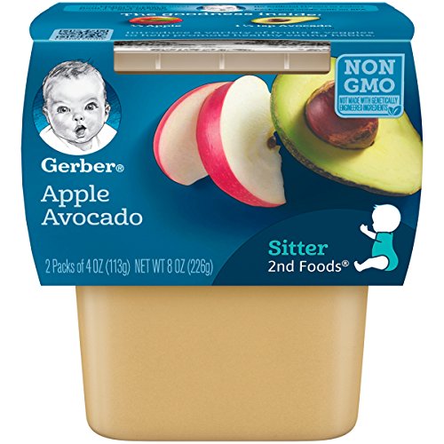 Book Cover Gerber 2nd Foods, Apple Avocado Pureed Baby Food, 4 Ounce Tubs, 2 Count (Pack of 8)