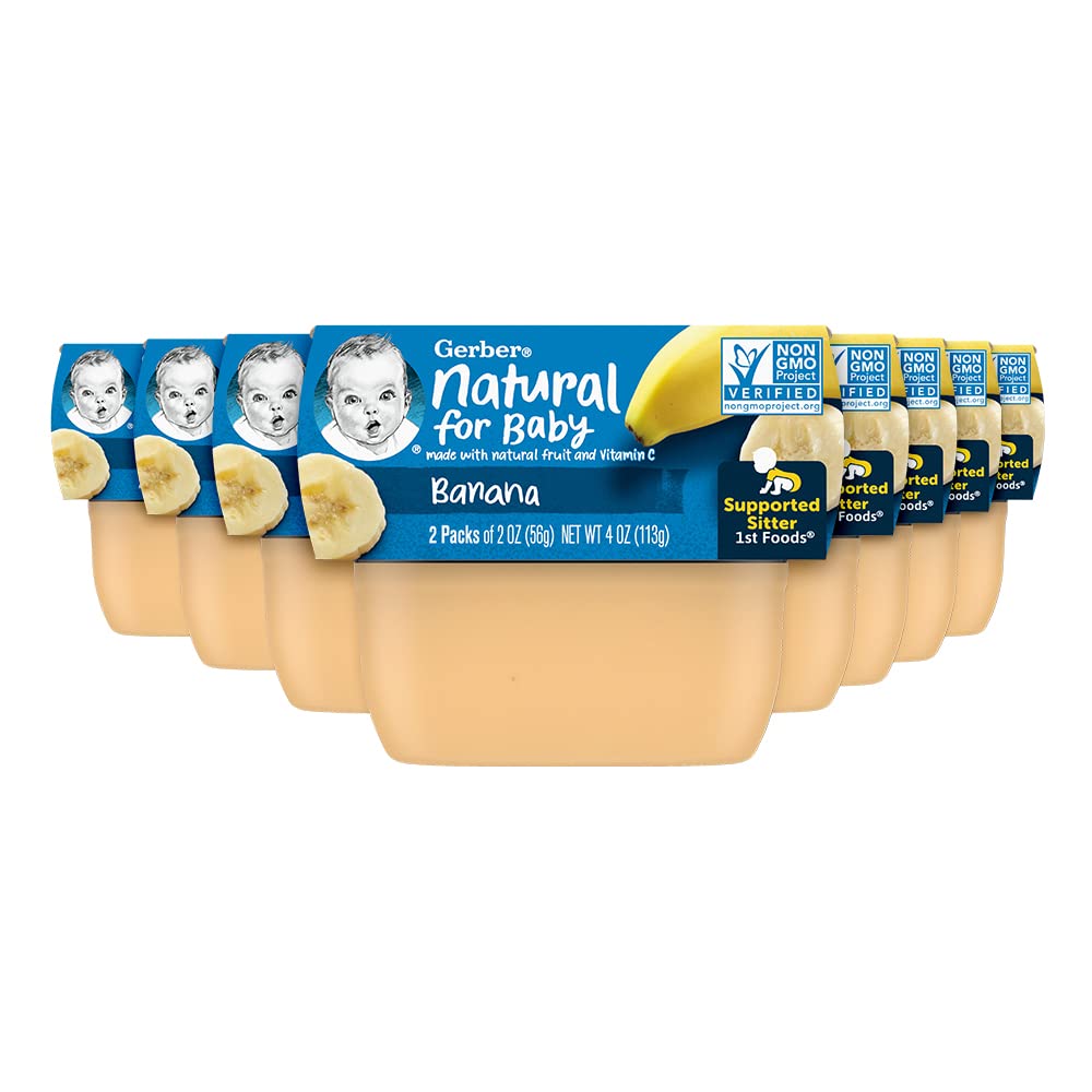 Book Cover Gerber 1st Foods Baby Food Banana Puree, Natural & Non-GMO, 2 Ounce Tubs, 2-Pack (Pack of 8)