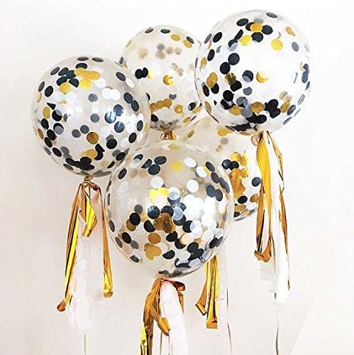 Book Cover Sharlity 12 Pack 12 inch Confetti Balloon Kit with Metallic Confetti in Black & Gold For Party Decoration