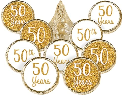 Book Cover Gold 50th Anniversary Party Favor Stickers - 180 Labels