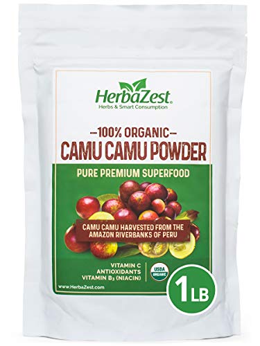 Book Cover HerbaZest Camu Camu Powder Organic - 16oz (1 Full LB) - Vegan, USDA Certified & Gluten Free - Nutrient Rich & Best Source of Vitamin C - Perfect for Smoothies, Juices & More!