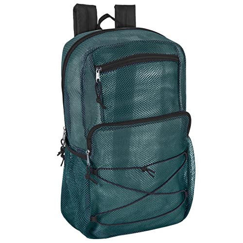 Book Cover Deluxe See Through Mesh Backpack with Bungee Cord & Adjustable Padded Straps for Swimming, Travel (Green)