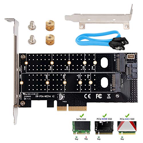 Book Cover QNINE Dual M.2 PCIe Adapter, M.2 NVME SSD M Key or M.2 SATA SSD B Key 22110 2280 2260 2242 2230 to PCIe 3.0 x4 Host Controller Expansion Card with Low Profile Bracket for PC Desktop