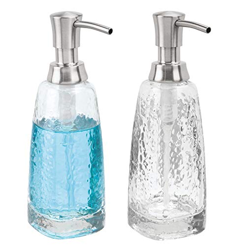 Book Cover mDesign Modern Glass Refillable Liquid Soap Dispenser Pump Bottle for Bathroom Vanity Countertop, Kitchen Sink - Holds Hand Soap, Dish Soap, Hand Sanitizer & Essential Oils - 2 Pack - Clear/Brushed