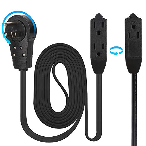 Book Cover Maximm Cable 8 Ft 360Â° Rotating Flat Plug Extension Cord / Wire, 16 AWG Multi Outlet Extension Wire, 3 Prong Grounded Wire - Black - UL Listed