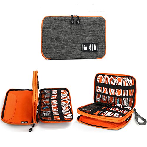 Book Cover Electronics Organizer, Jelly Comb Electronic Accessories Cable Organizer Bag Waterproof Travel Cable Storage Bag for Charging Cable, Cellphone, Mini Tablet (Up to 7.9'') and More (Orange and Gray)