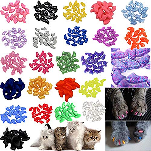 Book Cover JOYJULY 140pcs Pet Cat Kitty Soft Claws Caps Control Soft Paws of 4 Glitter Colors, 10 Colorful Cat Nails Caps Covers + 7 Adhesive Glue+7 Applicator with Instruction, Medium M