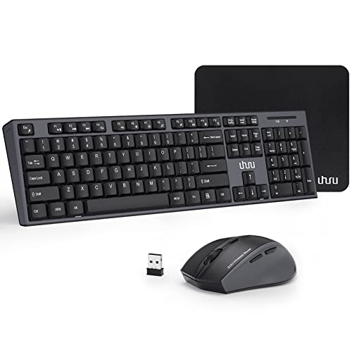 Book Cover Wireless Keyboard and Mouse, UHURU Full-Size Wireless Mouse and Keyboard Combo with Mouse Pad, 2.4GHz USB Wireless Keyboard for Laptop, Computer, PC, Compatible with Mac, Windows XP/7/8/10
