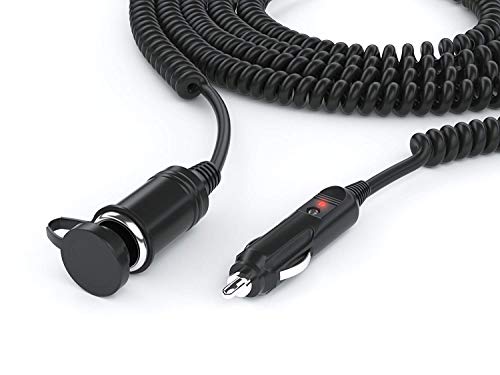 Book Cover Cigarette Lighter Extension Cord 12V Car Charger Socket Power Plug Cable 18AWG - UL Listed Extra Long (12 Ft Uncoiled / 2.5 Ft Coiled)