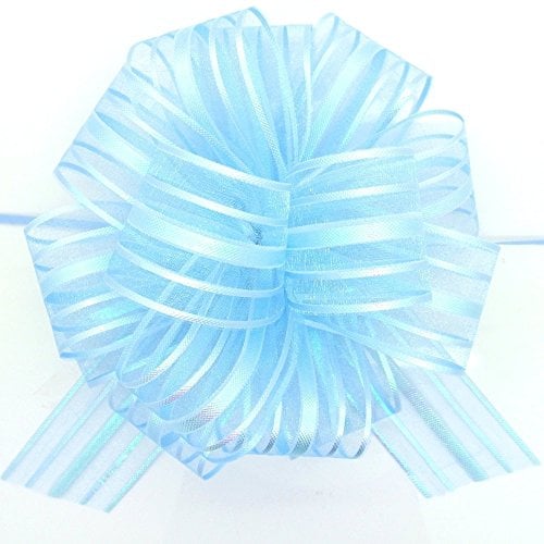 Book Cover FQTANJU Pull Bow, Large, Organza, 6 Inches, 5 Pieces, Light Blue