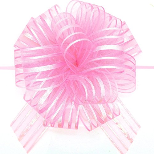 Book Cover FQTANJU Pull Bow, Large, Organza, 6 Inches, Pink, 5 Pieces