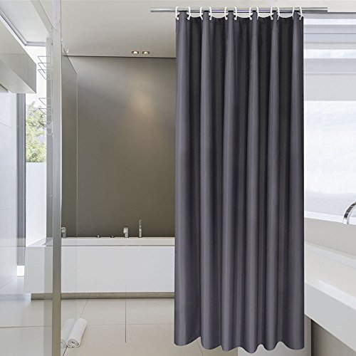 Book Cover Aoohome Stall Shower Curtain 36 Width x 72 Height Inch, Solid Fabric Bathroom Curtain for Hotel with Hooks, Waterproof, Dark Grey