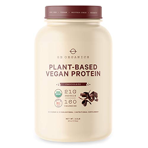 Book Cover SB Organics Vegan Protein Powder 2.5 lbs - Organic Plant Based Vegan Vegetarian High Protein Powder Shake Mix - 21 Grams of Vegetable Protein - Chocolate - 30 Servings