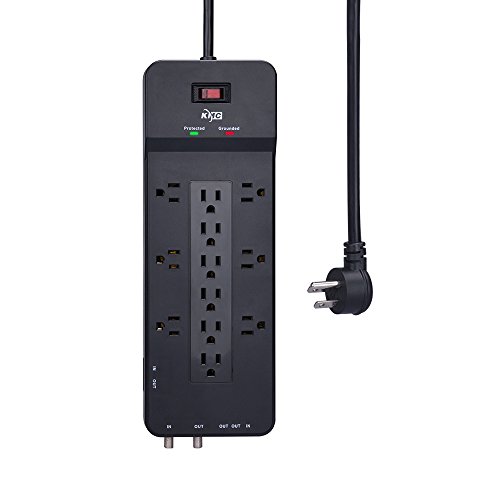 Book Cover KMC 12-Outlet Surge Protector Power Strip , 4500J , TV port / network port / telephone ,8-Foot Cord