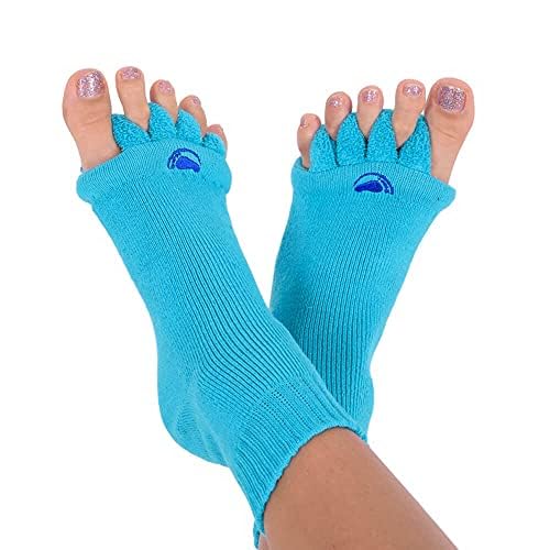 Book Cover Foot Alignment Socks with Toe Separators by My Happy Feet | for Men or Women | Blue (Large)