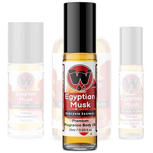 Book Cover Egyptian Musk Oil, Choose from Roll On to 0.33oz - 4oz Glass Bottle, by WagsMarket - The Egyptian Musk Factory™ (0.33oz Roll On)