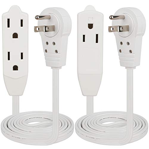 Book Cover Maximm Cable 6 Ft 360Â° Rotating Flat Plug Extension Cord/Wire, 16 AWG Multi 3 Outlet Extension Wire, 3 Prong Grounded Wire - White - UL Listed, 2 Pack