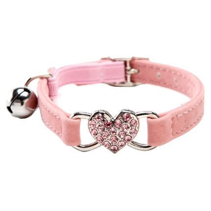 Book Cover CHUKCHI Heart Bling Cat Collar with Safety Belt and Bell 8-11 Inches(Pink)