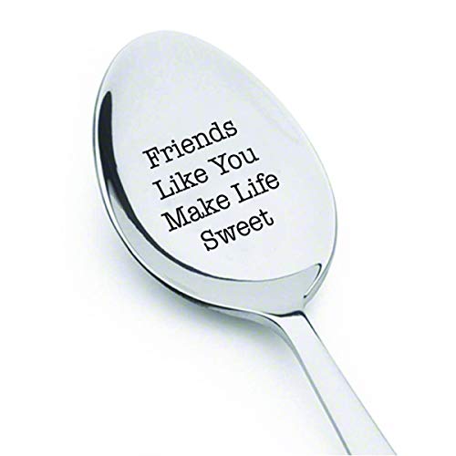 Book Cover Friends Like You Make Life Sweet Cute Friends Gift Engraved Spoon Friendship Day Gift unique funny gift Coffee lovers gift idea