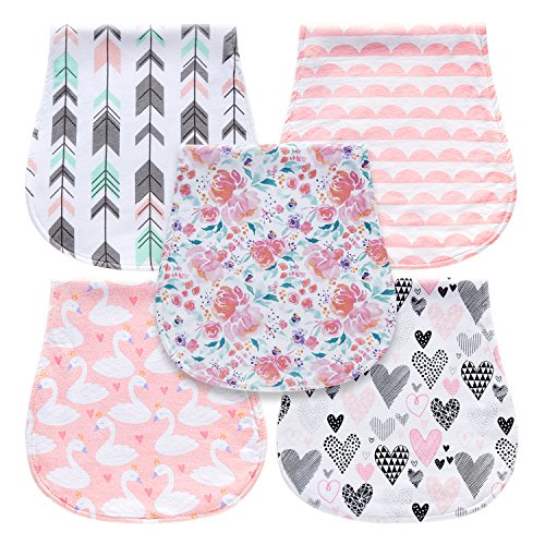 Book Cover 5-Pack Baby Burp Cloths for Girls, Triple Layer, 100% Organic Cotton, Soft and Absorbent Towels, Burping Rags for Newborns Baby Shower Gift Set by MiiYoung